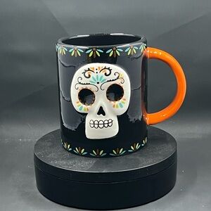 Day of the Dead Black and Orange Skull Mug